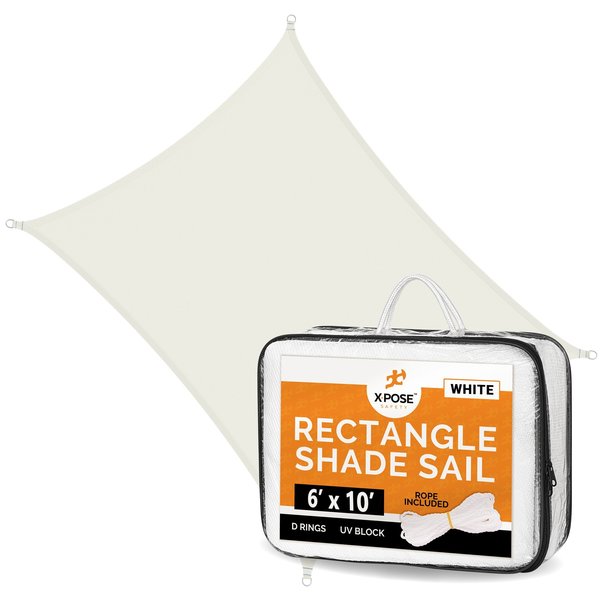 Xpose Safety Sun Shade Sail 6' x 10' - White Rectangle SHSWHT-610-X